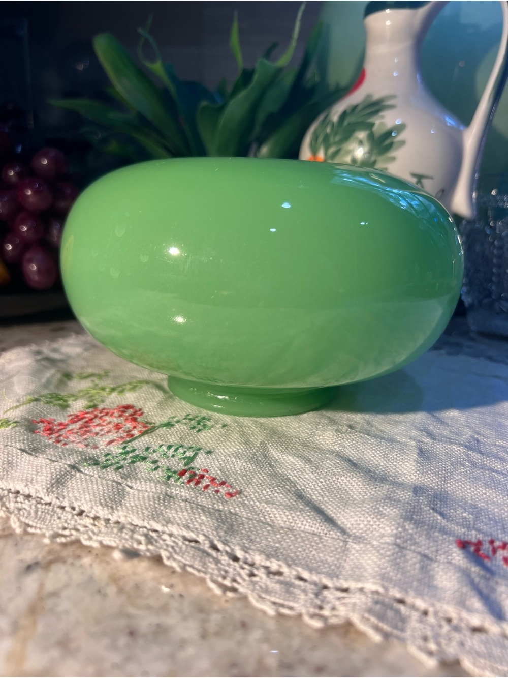 Vintage Green Glass Accent Vase. Price reflects it is like new